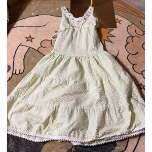 Bonnie Jean Girls Lime Green Gingham Seersucker Crochet Lace Tiered Maxi Dress